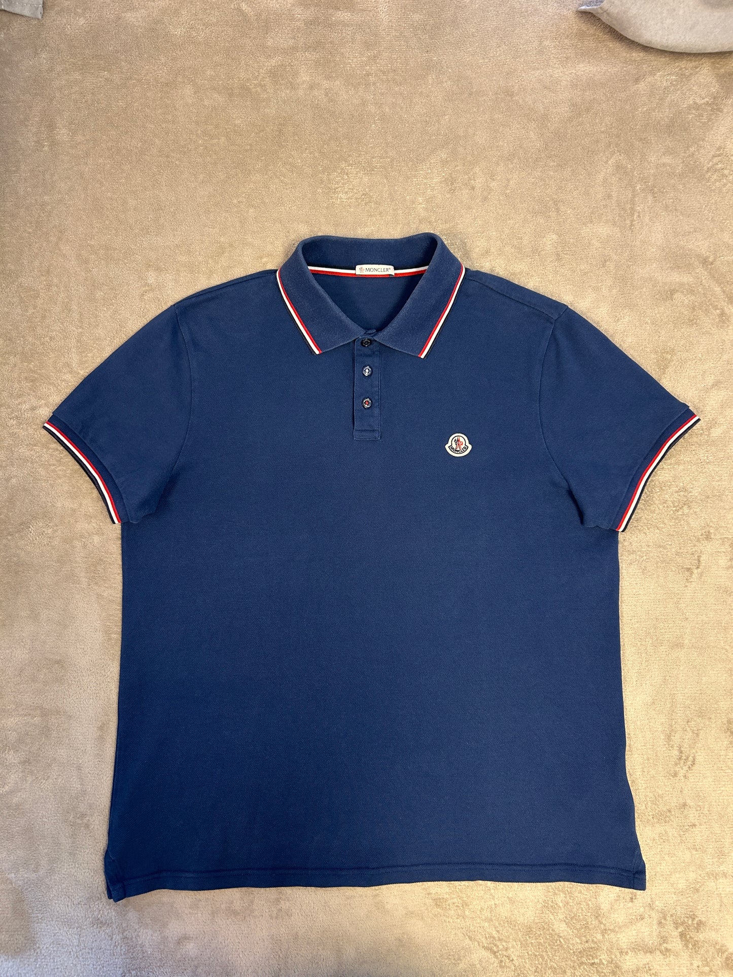 Moncler Tricolour Trim Polo Shirt - Royal Blue