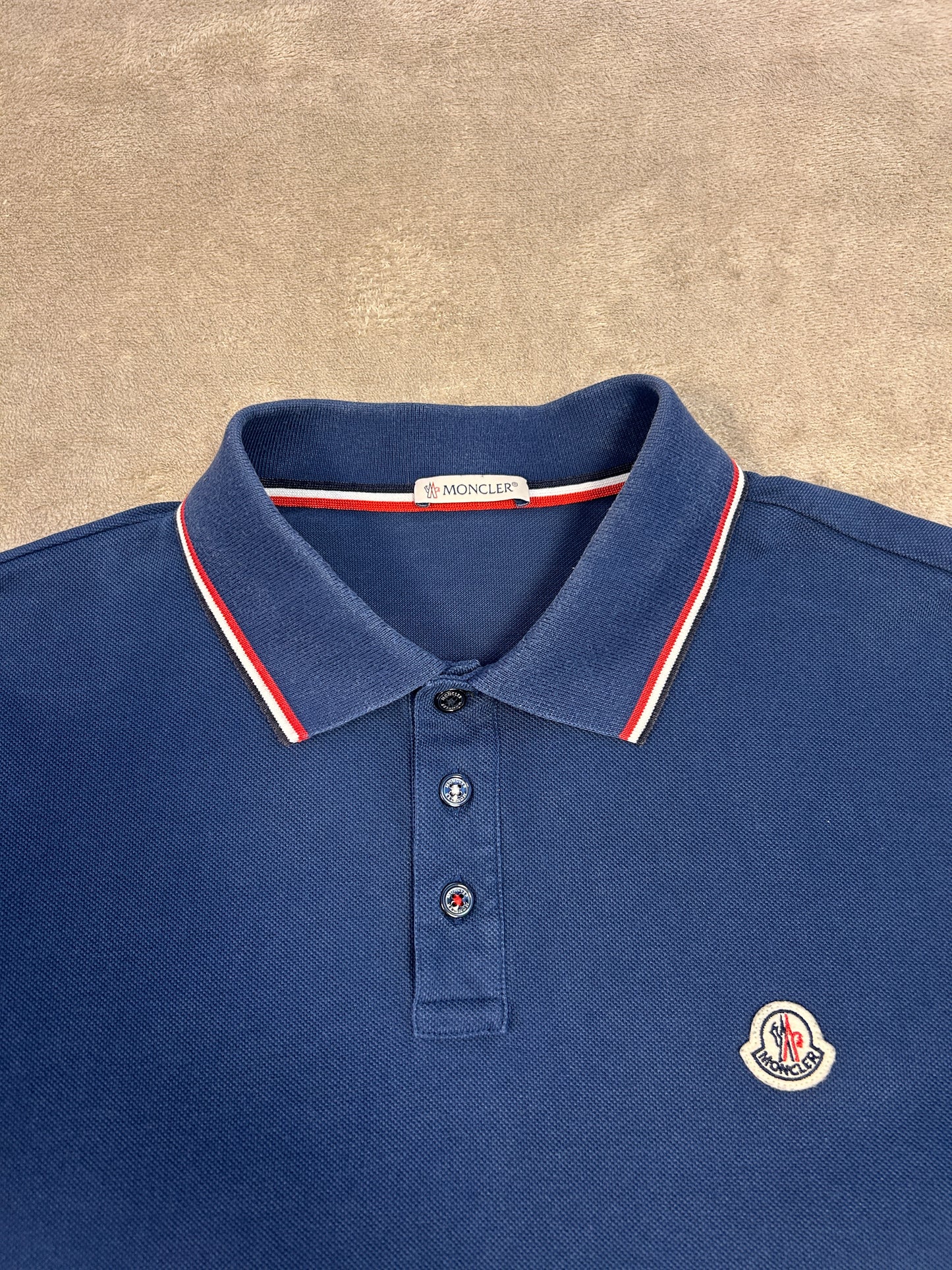Moncler Tricolour Trim Polo Shirt - Royal Blue