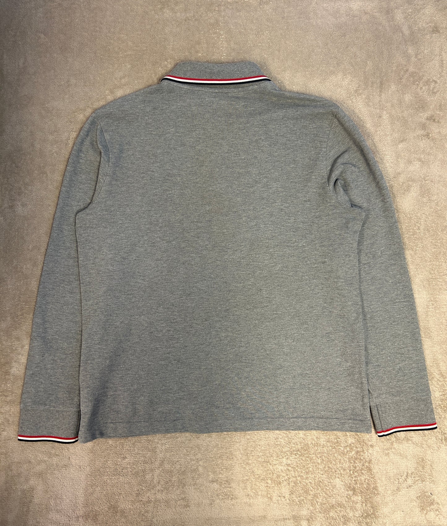 Moncler Tricolour Trim Long-Sleeve Polo Shirt - Grey
