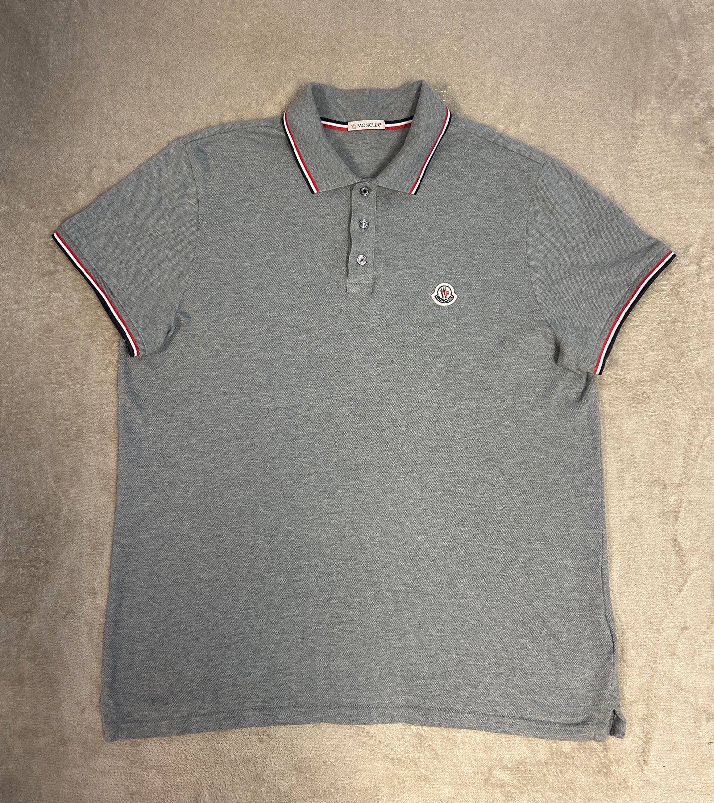 Moncler Tricolour Trim Polo Shirt - Grey