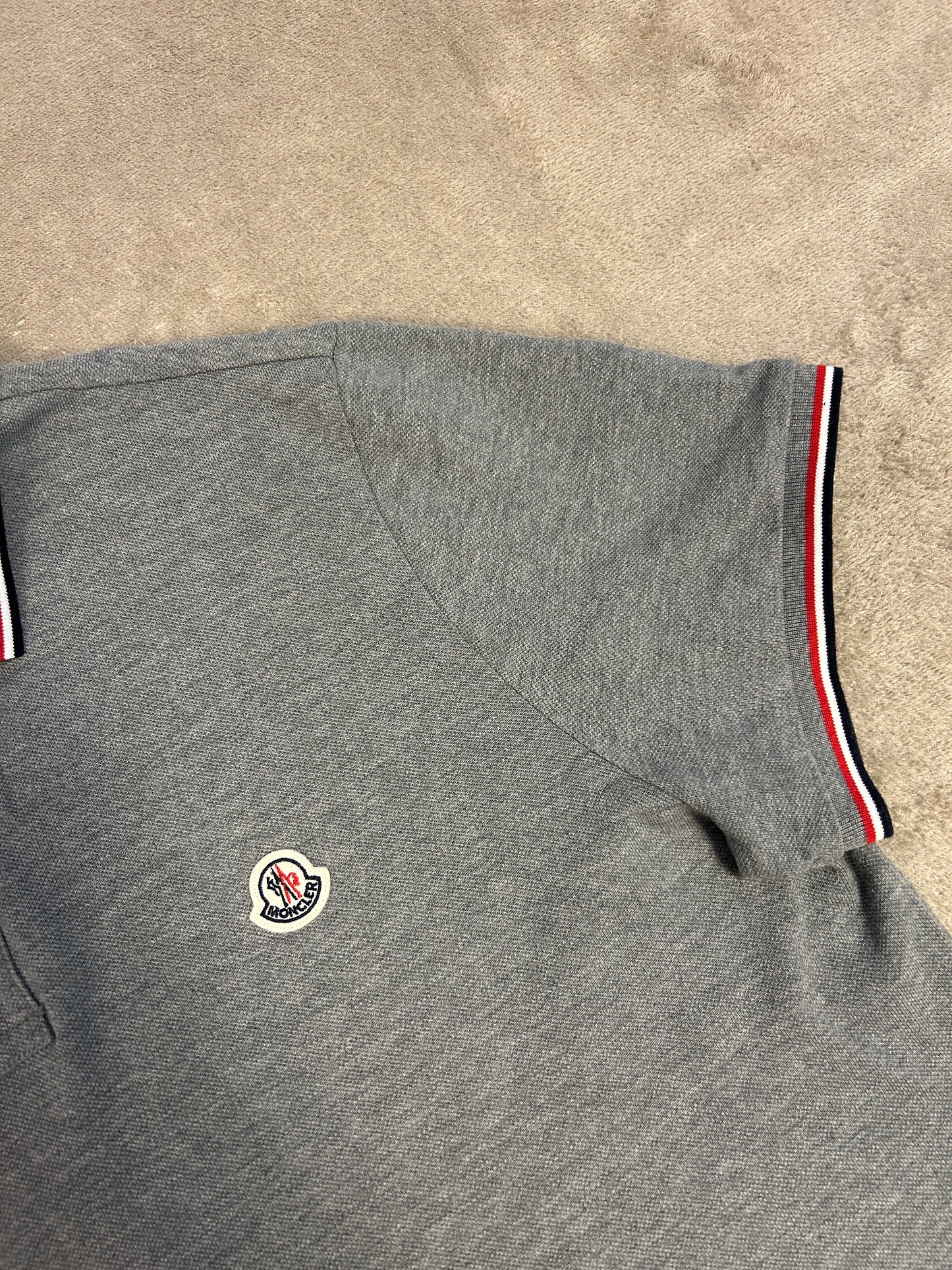Moncler Tricolour Trim Polo Shirt - Grey