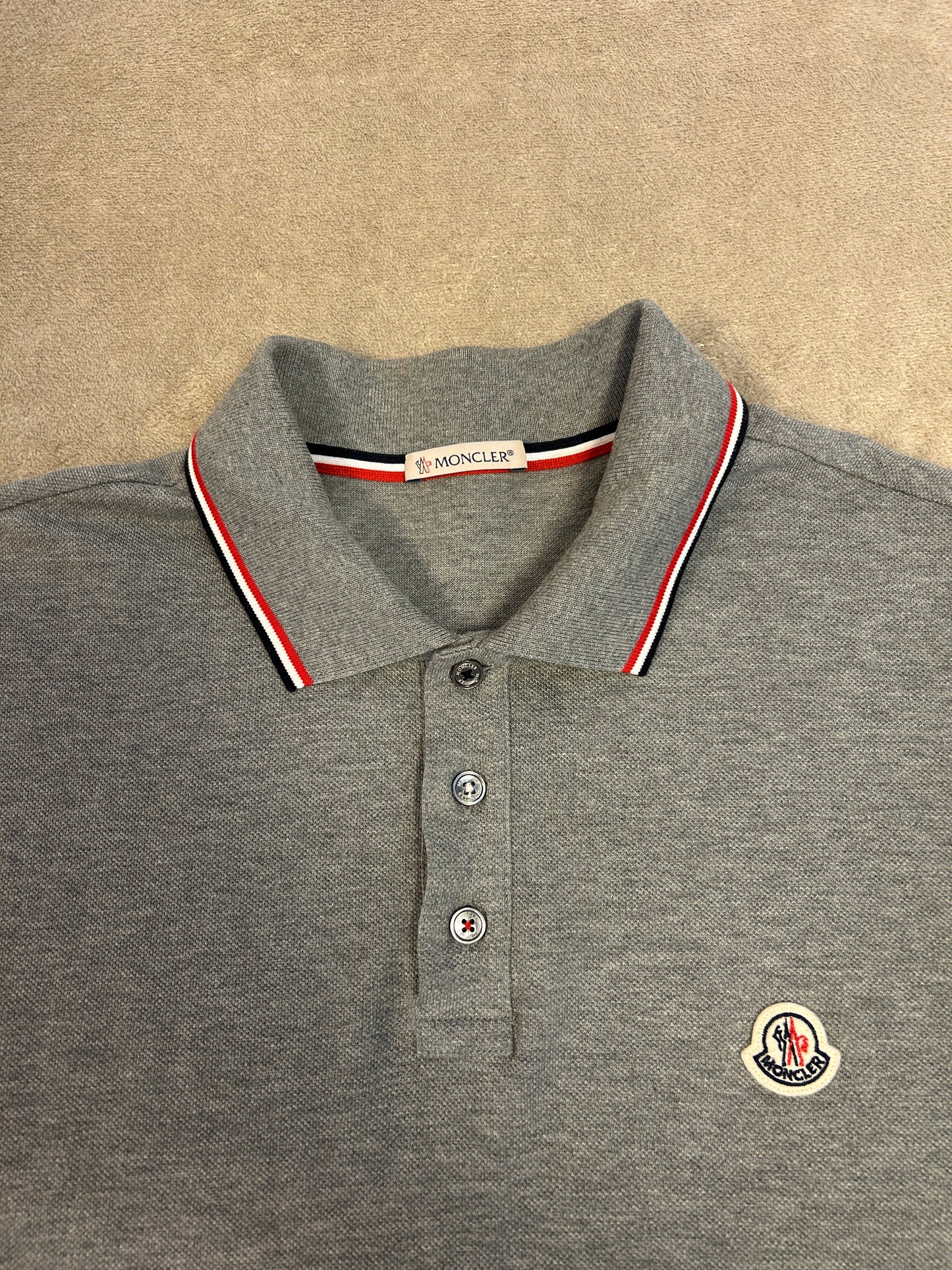 Moncler Tricolour Trim Polo Shirt - Grey