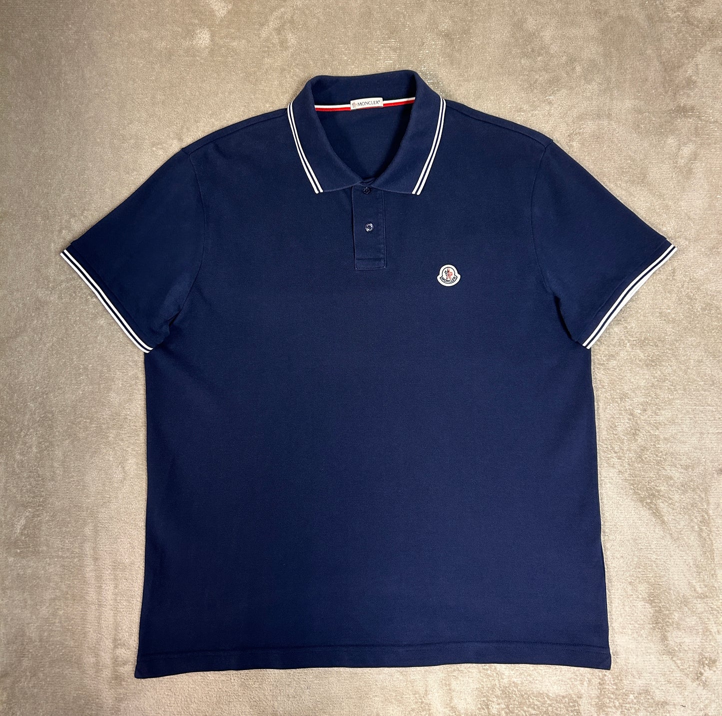 Moncler Striped Trim Polo Shirt - Navy
