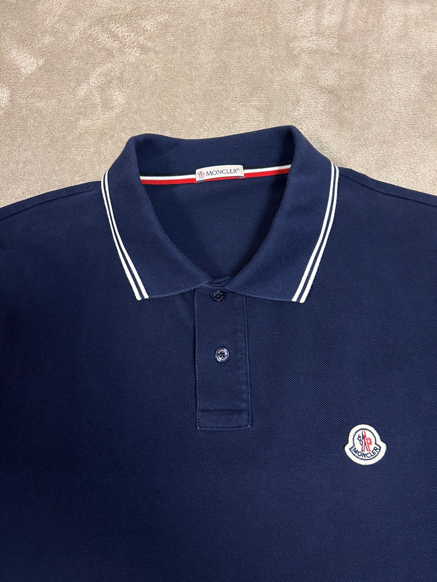 Moncler Striped Trim Polo Shirt - Navy