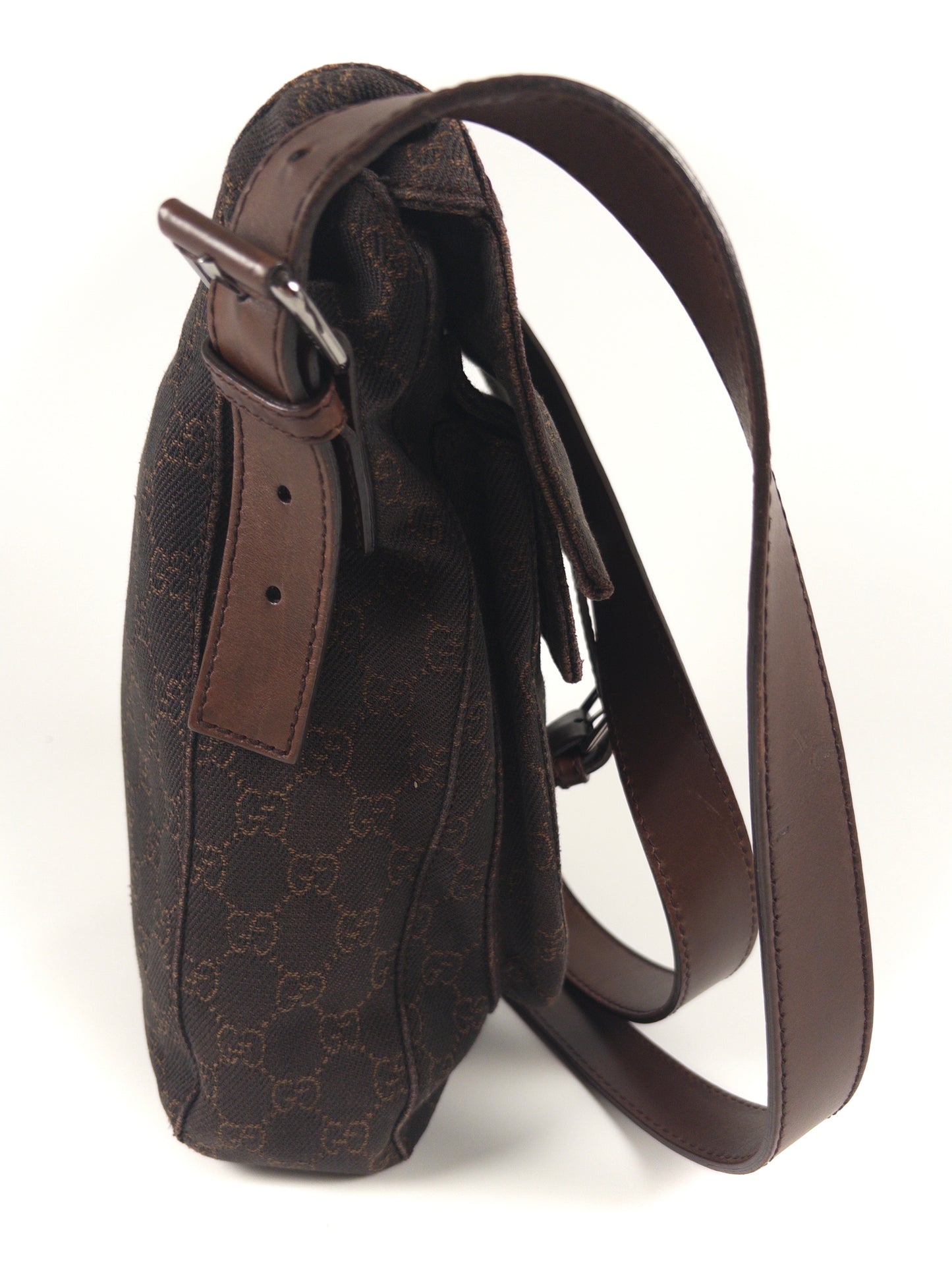 Gucci GG Denim and Calf Leather Logo Embossed Shoulder Bag