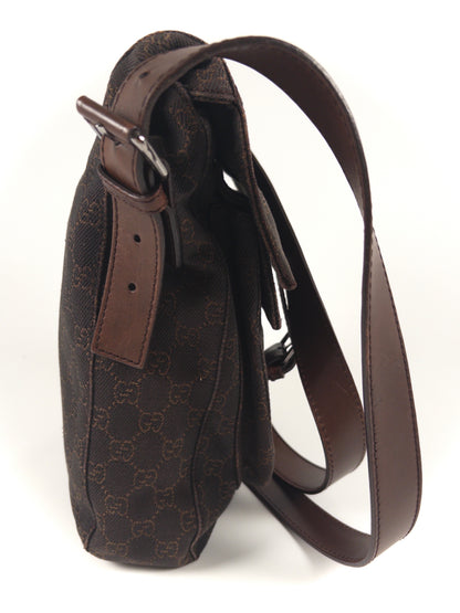 Gucci GG Denim and Calf Leather Logo Embossed Shoulder Bag