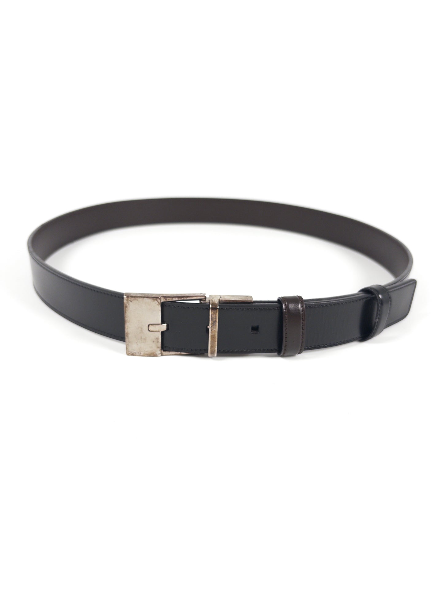 Gucci Silver Buckle Leather Belt