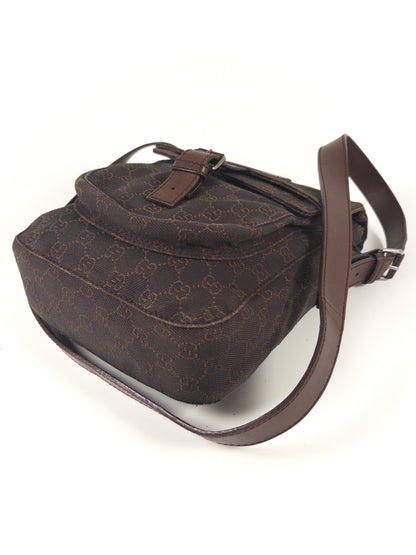 Gucci GG Denim and Calf Leather Logo Embossed Shoulder Bag