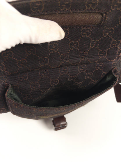 Gucci GG Denim and Calf Leather Logo Embossed Shoulder Bag