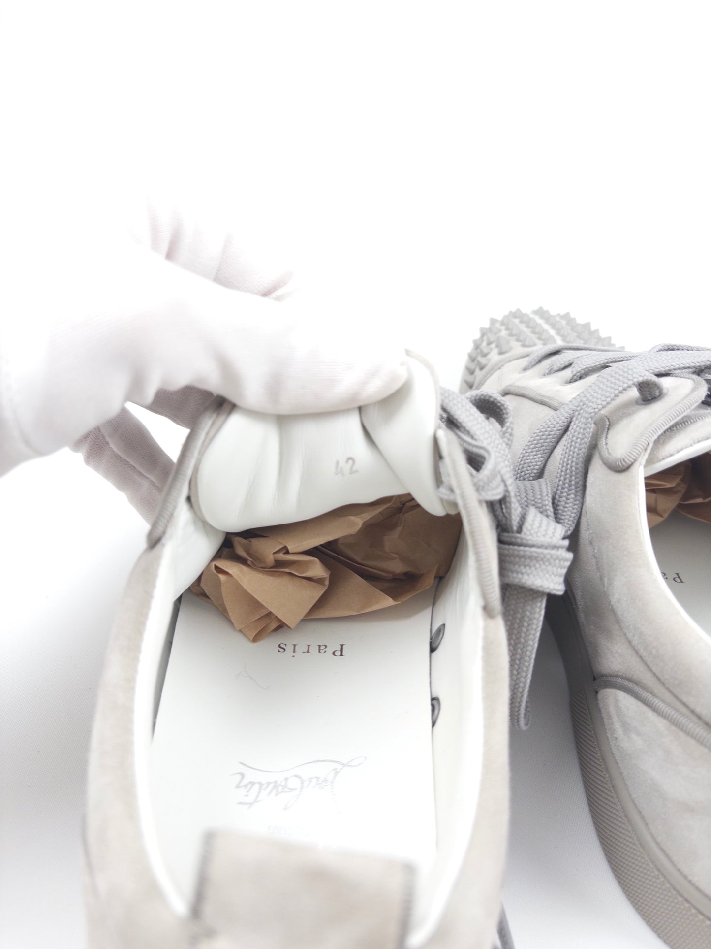 Christian Louboutin Light Grey Spikes Sneakers (Fits EU43)