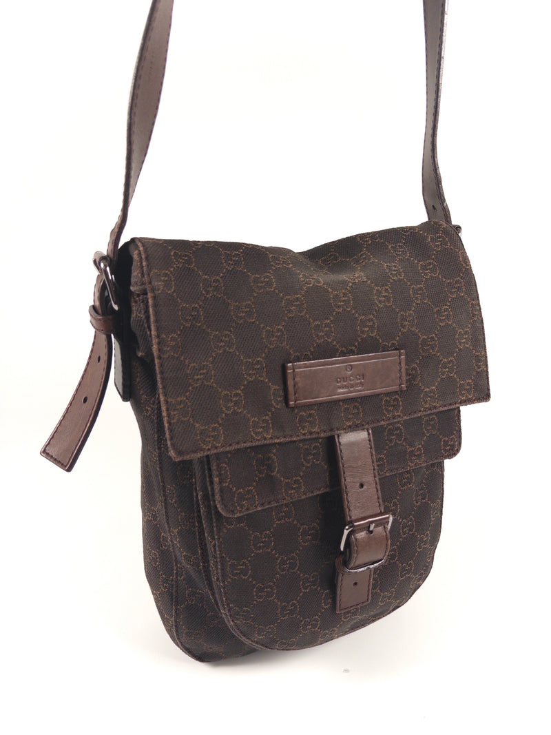 Gucci GG Denim and Calf Leather Logo Embossed Shoulder Bag