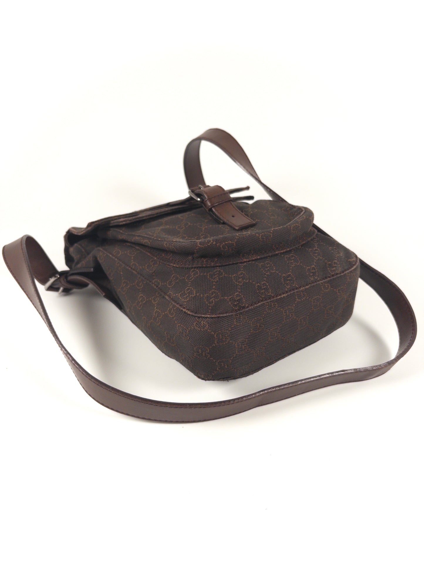 Gucci GG Denim and Calf Leather Logo Embossed Shoulder Bag