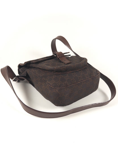 Gucci GG Denim and Calf Leather Logo Embossed Shoulder Bag