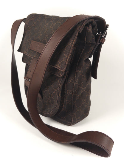Gucci GG Denim and Calf Leather Logo Embossed Shoulder Bag