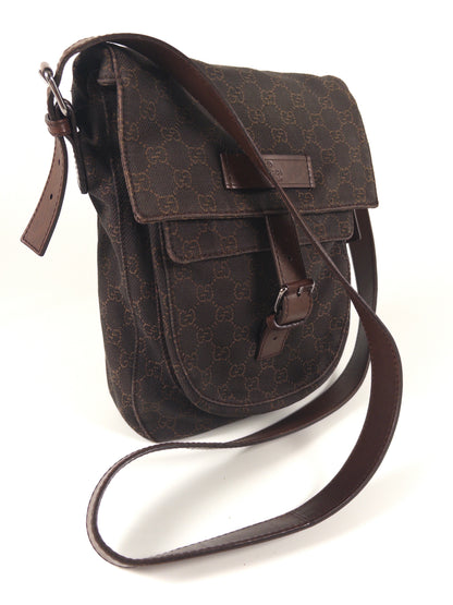 Gucci GG Denim and Calf Leather Logo Embossed Shoulder Bag