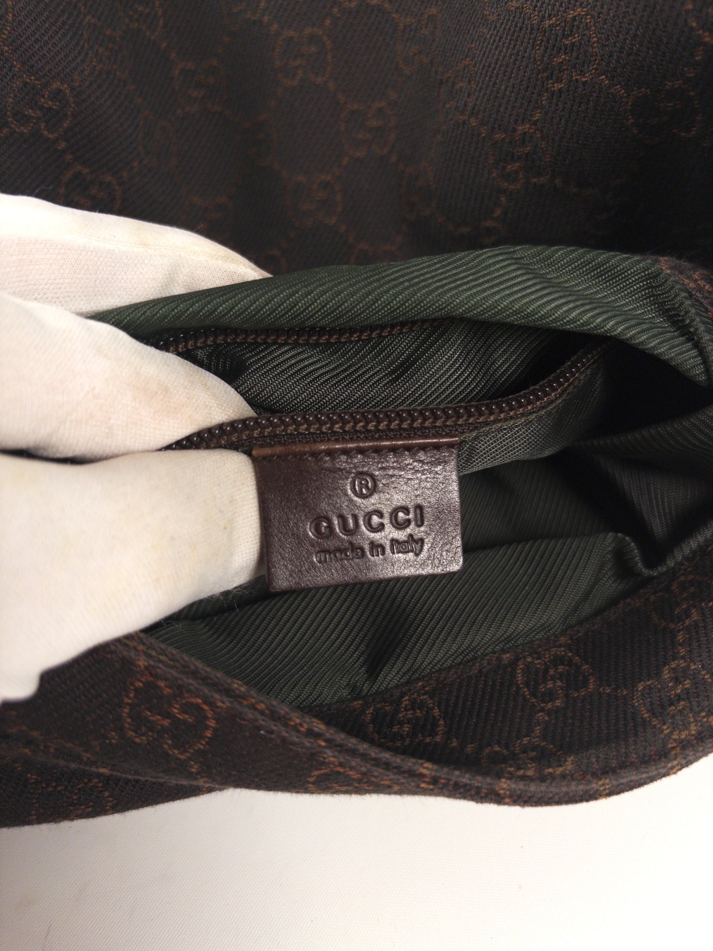 Gucci GG Denim and Calf Leather Logo Embossed Shoulder Bag