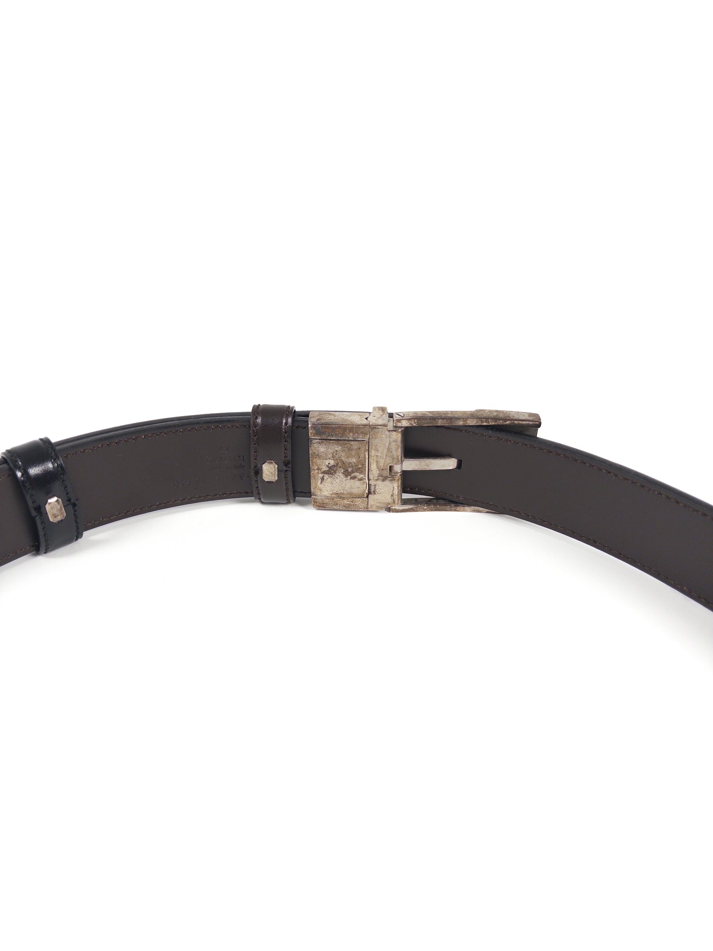 Gucci Silver Buckle Leather Belt