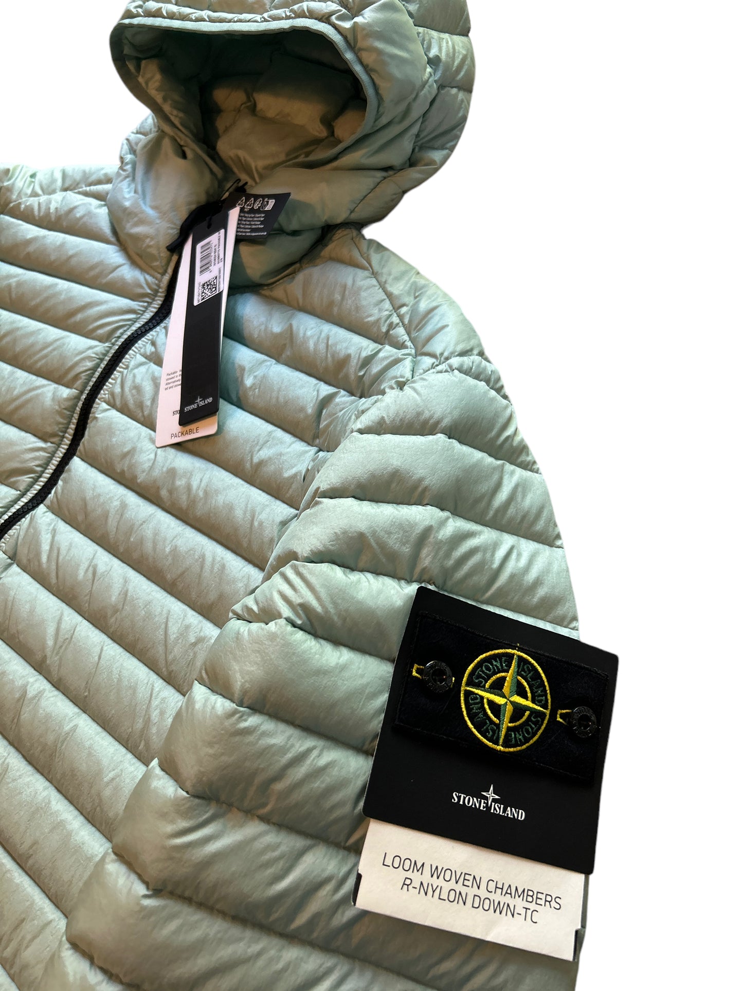 STONE ISLAND SS23 Mint Green Loom Woven Chambers R-Nylon Down Jacket