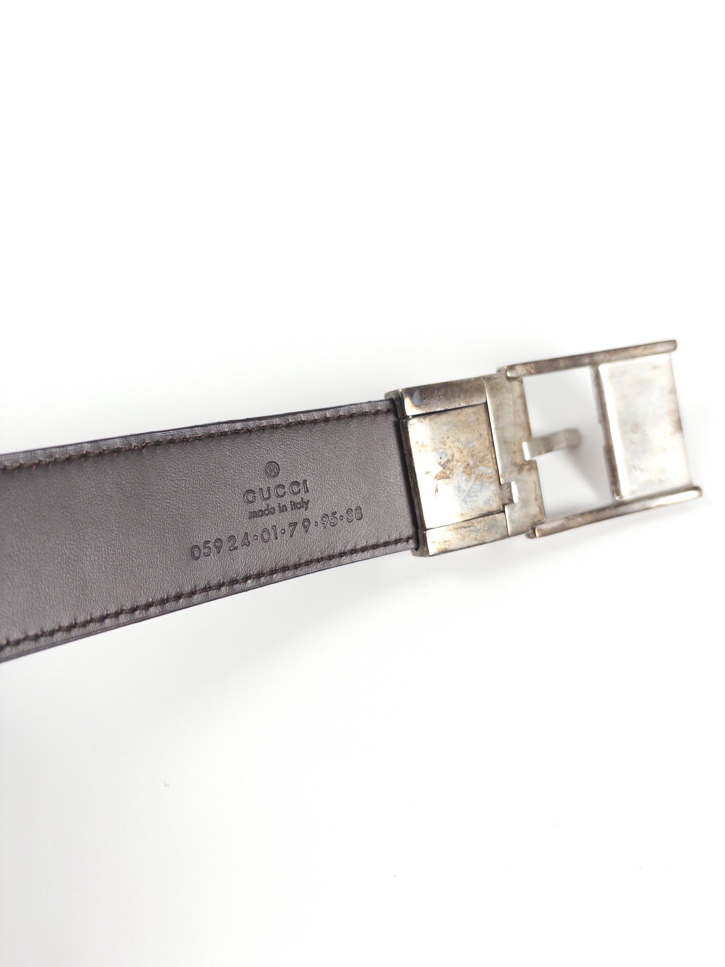 Gucci Silver Buckle Leather Belt