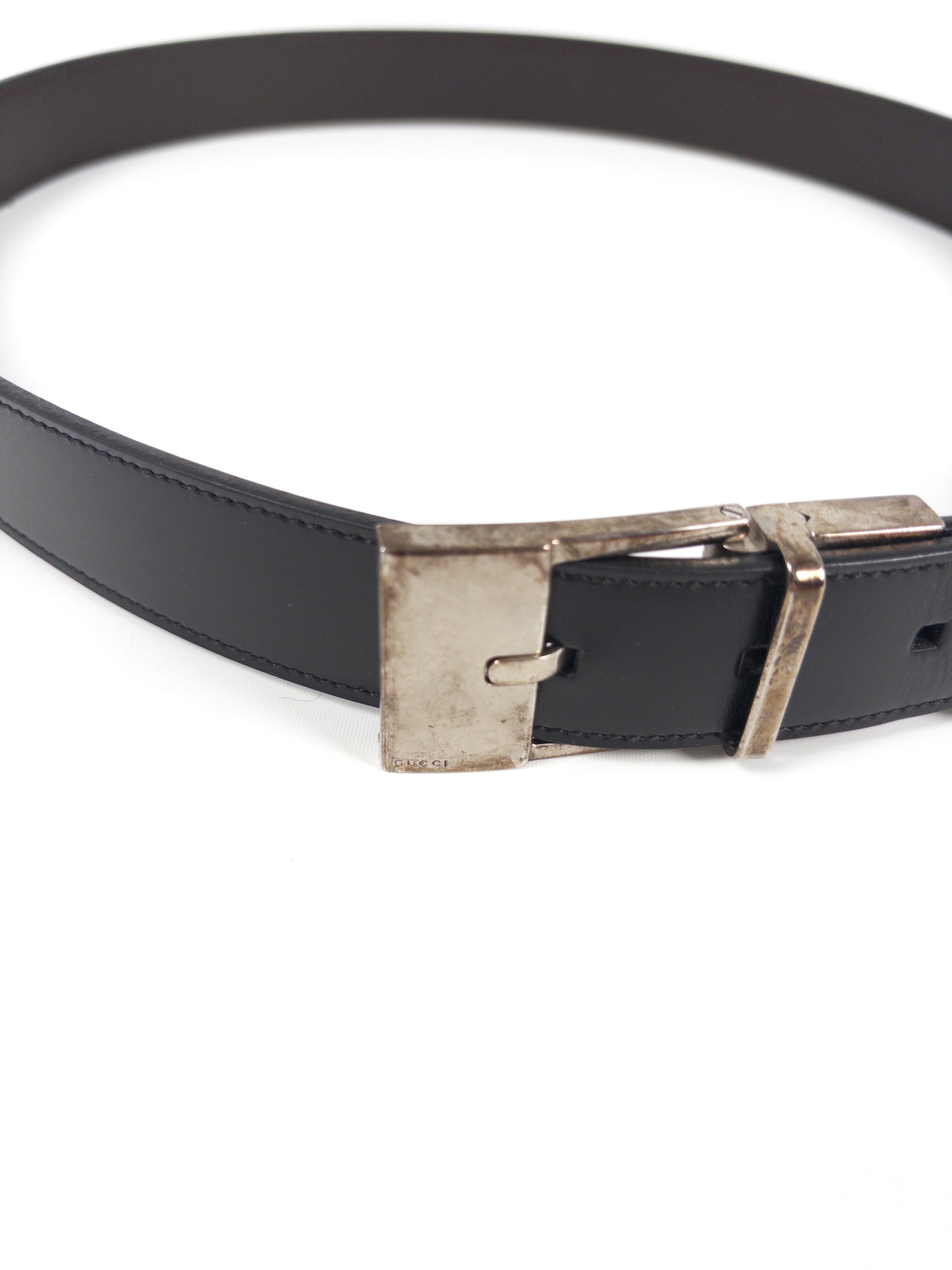 Gucci Silver Buckle Leather Belt