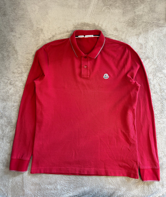 Moncler Long-Sleeve Polo Shirt - Vibrant Red
