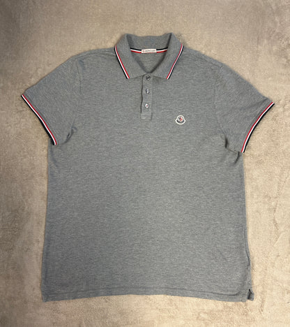 Moncler Tricolour Trim Polo Shirt - Grey