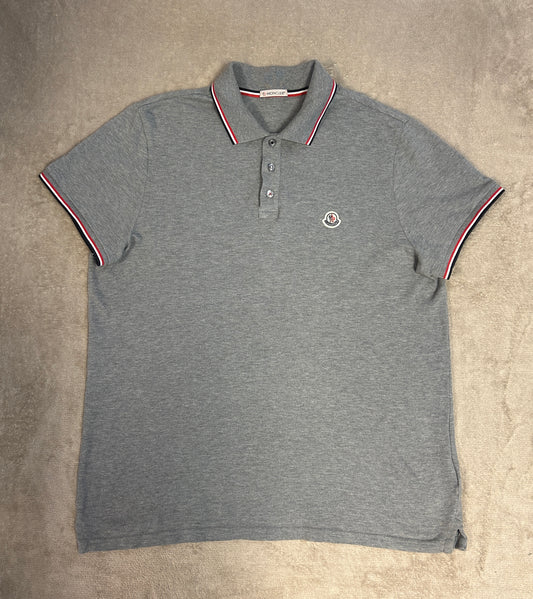 Moncler Tricolour Trim Polo Shirt - Grey