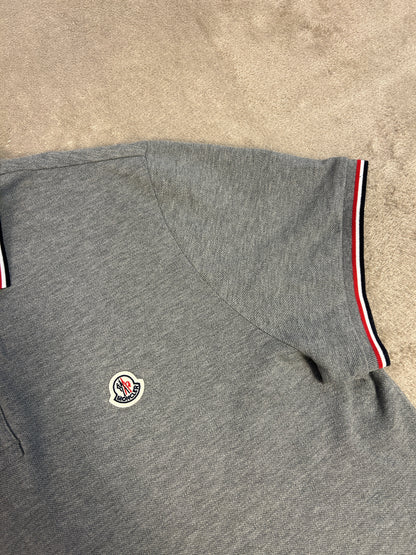 Moncler Tricolour Trim Polo Shirt - Grey