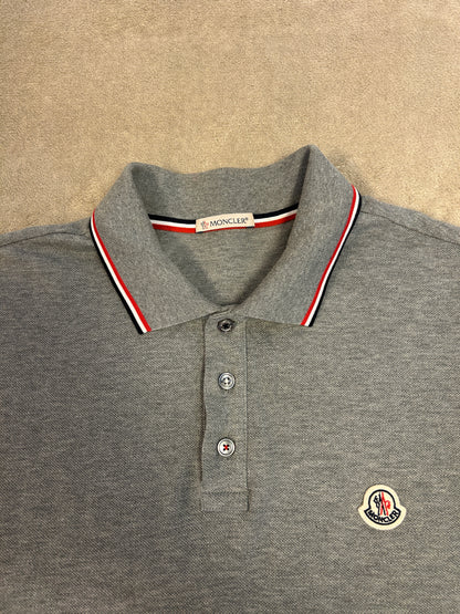 Moncler Tricolour Trim Polo Shirt - Grey