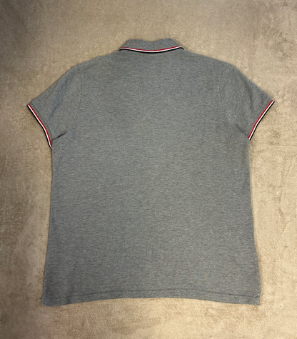 Moncler Tricolour Trim Polo Shirt - Grey